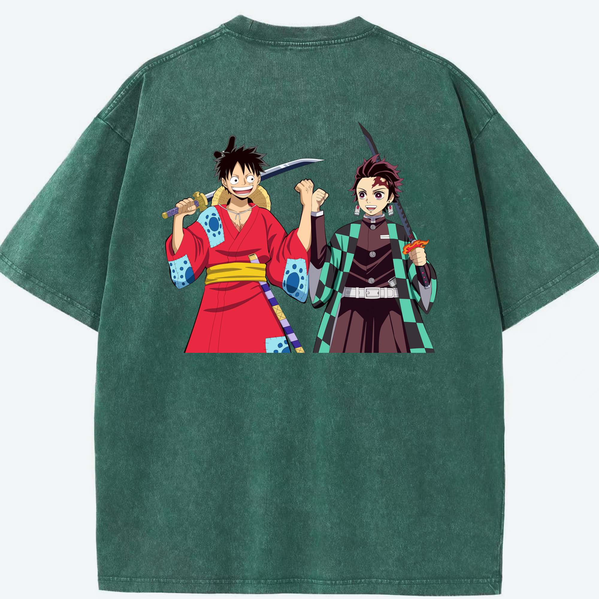 （画像用） 鬼滅の刃 竈門 炭治郎／かまど たんじろう Kamado Tanjirou 綿100% ヴィンテージ風 半袖Tシャツ（背面プリント）